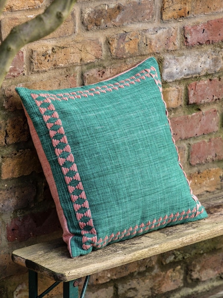 Gallery Direct Green Suki Embroidered Border Cushion (H77530) | £24
