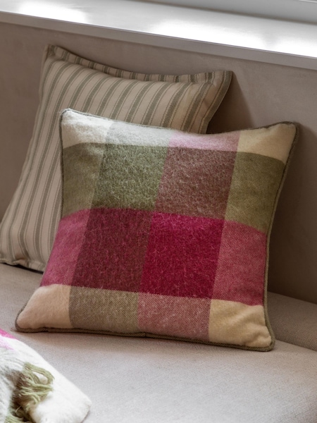 Gallery Direct Red Hatherley Check Cranberry & Olive Cushion (H77546) | £36