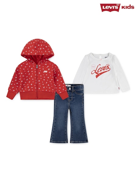 Levi's® Red Baby Floral Hoodie, T-Shirt & Jeans 3 Piece Set (H77613) | £50
