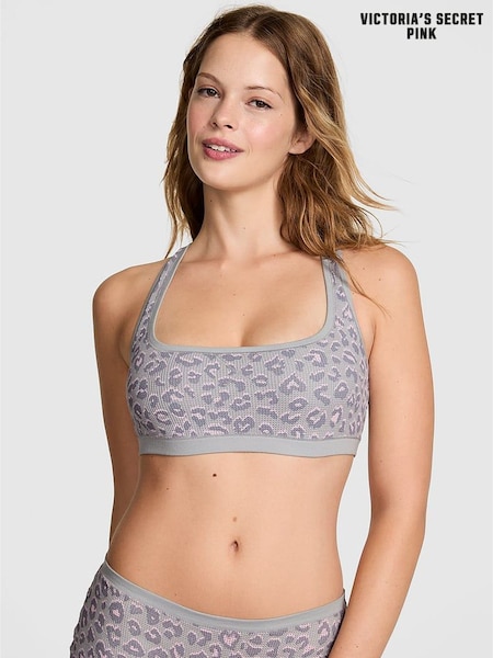 Victoria's Secret Pink Grey Leopard Cotton Racerback Bralette (H77690) | £26