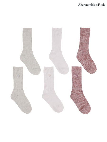 Abercrombie & Fitch Pink Camp Crew Socks 3 Pack (H77853) | £16