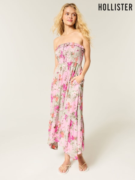 Hollister Green Smocked Strapless Maxi Dress (H77855) | £50