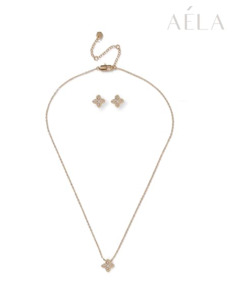 Aela Gold Tone Diamond Simulant Necklace And Earrings Set (H77909) | £30