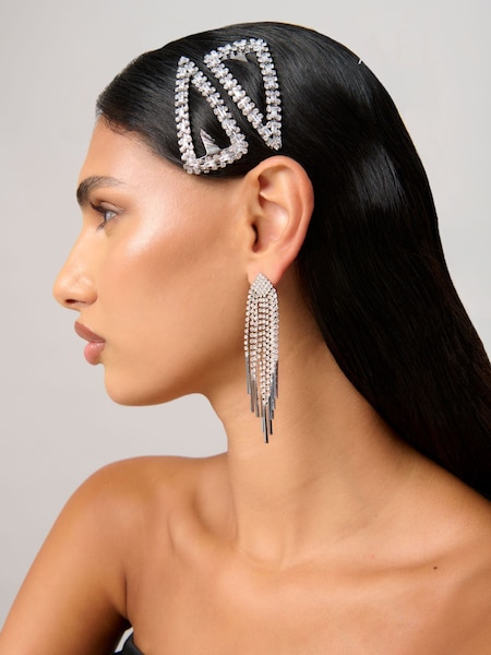 Aela Large Silver Tone Sparkle Snap Hair Clips (H77921) | £14.50