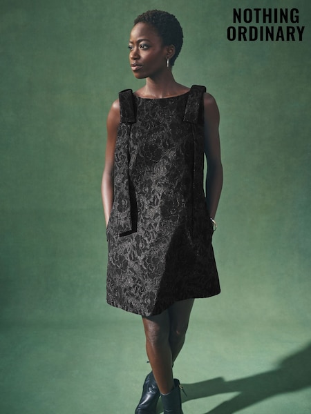 Nothing Ordinary Black Sparkle Lace Bow Mini Shift Dress (H78129) | £119