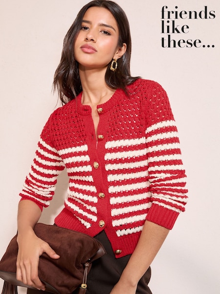 Friends Like These Red Contrast Stripe Cardigan (H78173) | £38
