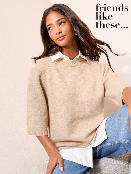 Friends Like These Taupe 2-in-1 Knitted Top (H78212) | £40