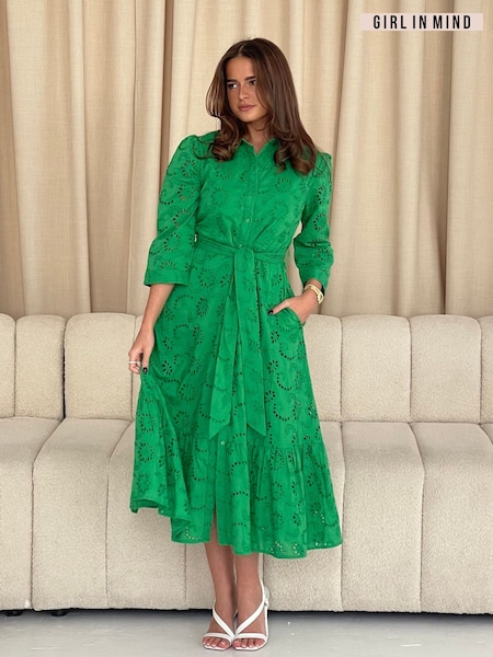 Girl In Mind Green Michelle Broidery Shirt Maxi Dress (H78334) | £62