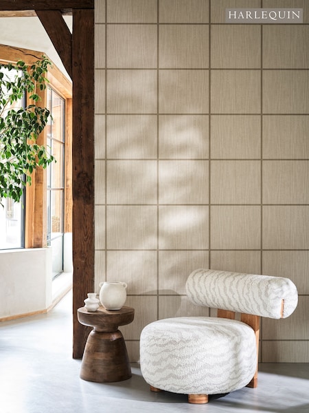 Harlequin Ash Taupe Gloss Wood Blocks Kasuri Wallcoverings 10M Wallpaper (H78353) | £102