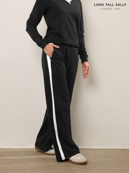Long Tall Sally Black Ribbed Wide Leg Joggers (H78540) | £29