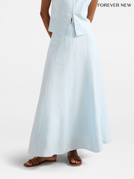 Forever New Blue Petite Linen Blend Georgina Godet Skirt (H78618) | £75
