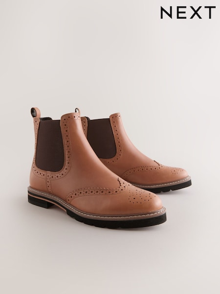 Tan Brown Leather Forever Comfort® Brogue Detail Chelsea Boots (H78763) | £68