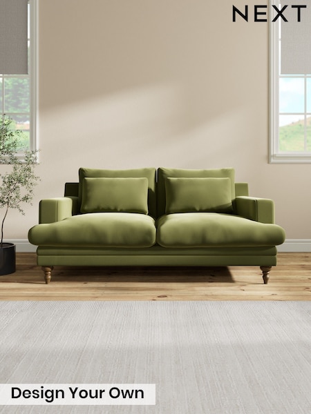 Plush Velvet Easy Clean/Mid Olive Green - Hutton Deep Relaxed Sit