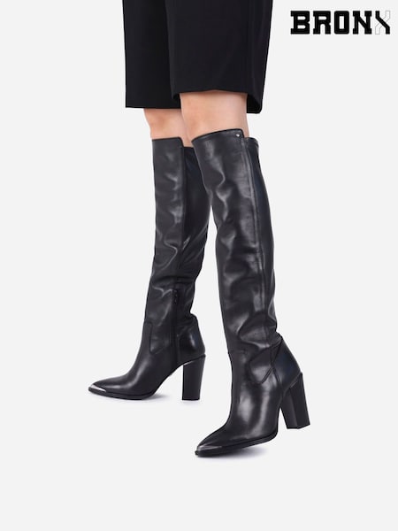 Bronx Black New Americana Leather Stretch Knee High Boots (H79622) | £180