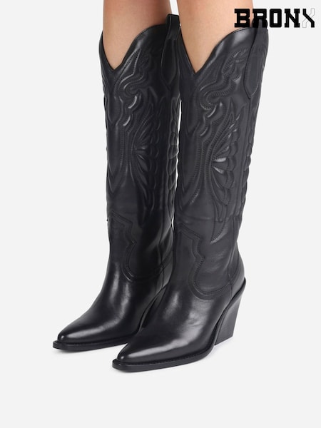 Bronx Black New Kole Leather Padded Knee High Boots (H79624) | £230