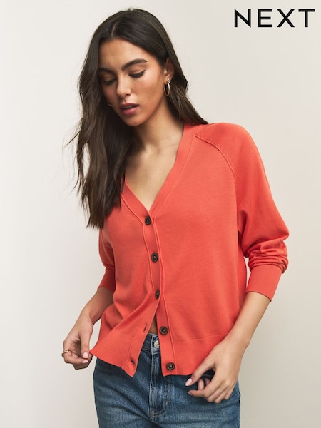 Orange Soft Touch V-Neck Cotton Rich Button Up Cardigan (H79648) | £0