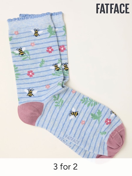 FatFace Blue Bee Striped Socks (H79808) | £7.50