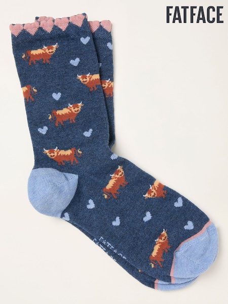 FatFace Navy Highland Cow Socks (H79809) | £7.50
