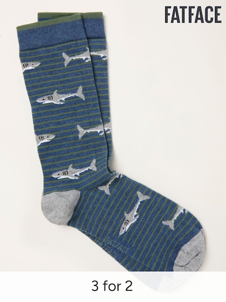 FatFace Navy Striped Shark Socks (H79900) | £7.50