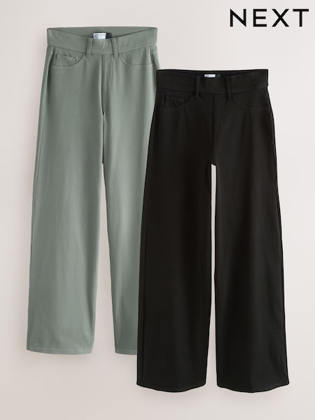 Black/Sage Green Jersey Denim Wide Leg Trousers 2 Pack (H79988) | £56