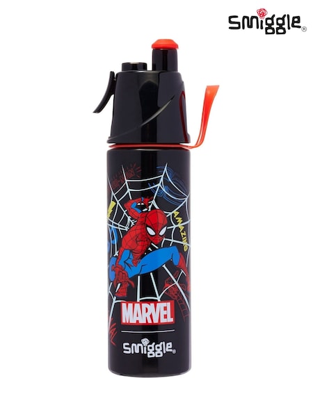 Smiggle Black Spider-Man Print Stainless Steel Spritz Drink Bottle 500ml (H80020) | £22