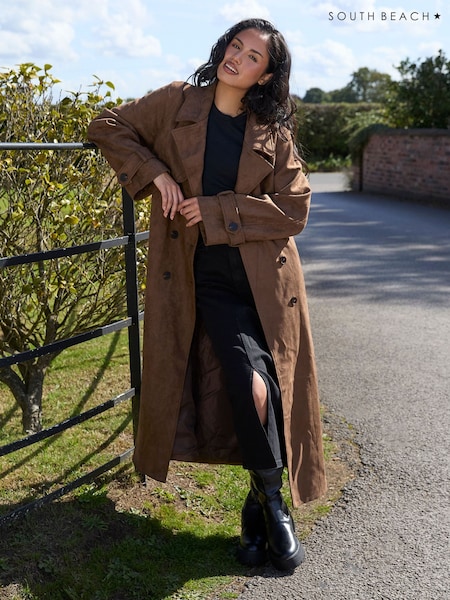 South Beach Brown Faux Suede Trench Coat (H80039) | £85