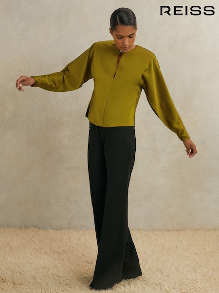 Reiss Green Mina Atelier Satin Turn-Lock Top (H80158) | £225