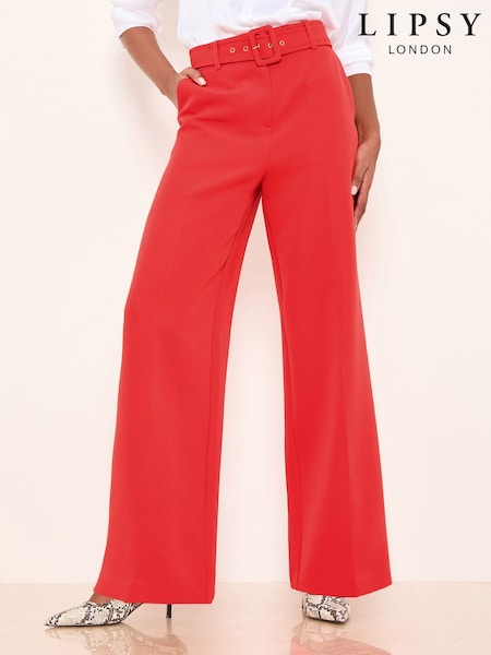 Lipsy Red Belted Tailored Wide Leg Trousers (H80278) | £48