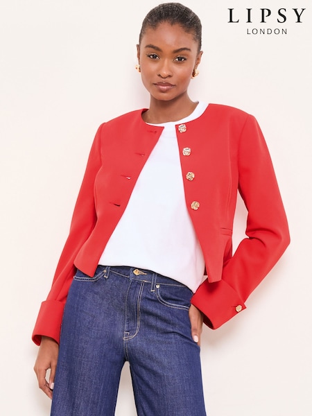 Lipsy Red Collarless Cropped Blazer (H80279) | £69
