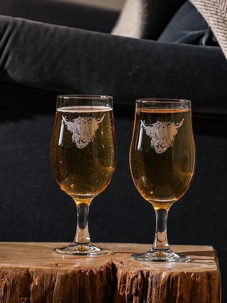 Selbrae House Set of 2 Clear Highland Cow Craft Beer Glasses (H80288) | £34