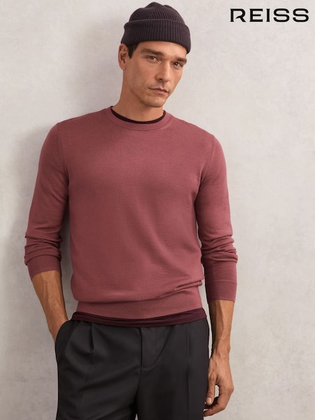 Reiss Raspberry Pink Wessex Merino Wool Crew Neck Jumper (H80574) | £88
