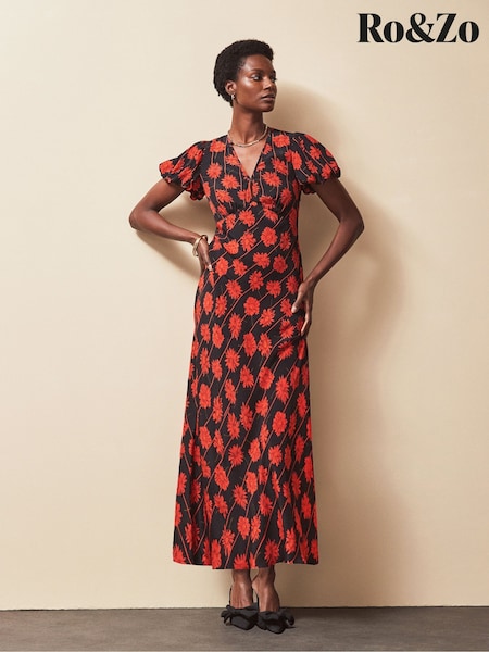 Ro&Zo Red Petite Stripe V-Neck Dress (H80814) | £99