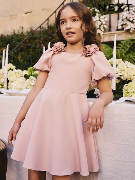 Pink Flower Corsage Occasion Dress (3-16yrs) (H80902) | £40 - £46