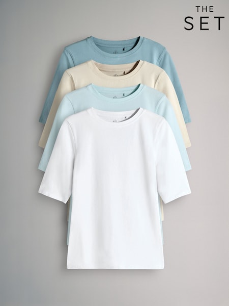 The Set 4 Pack Crew Neck Half Sleeve T-Shirts Blue/Light Blue/Cream/White (H80975) | £18
