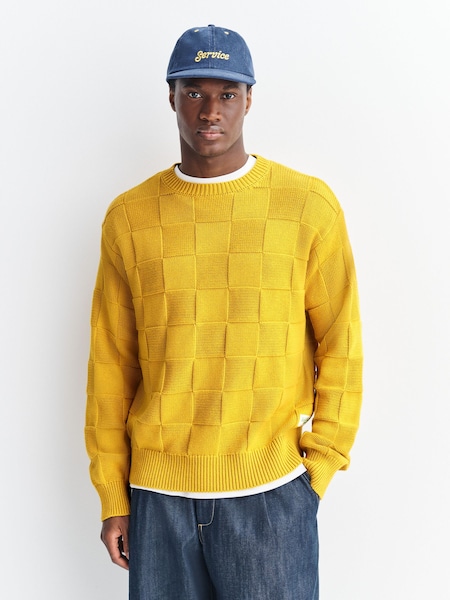 Service Works Yellow Check Knit Crewneck Jumper (H81155) | £95