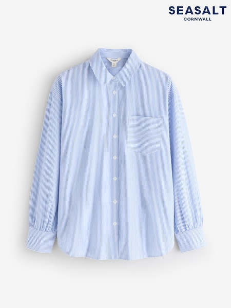 Seasalt Cornwall Blue Oversized Sea Path Poplin Shirt (H81235) | £63