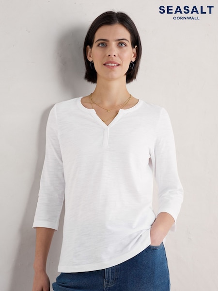 Seasalt Cornwall White Carlyon Top in GOTS Certified Cotton Jersey (H81240) | £30