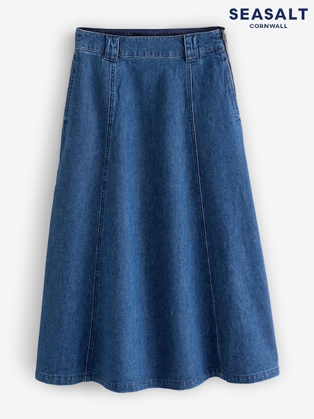Seasalt Cornwall Blue Restharrow Ankle Length Denim Skirt (H81242) | £66
