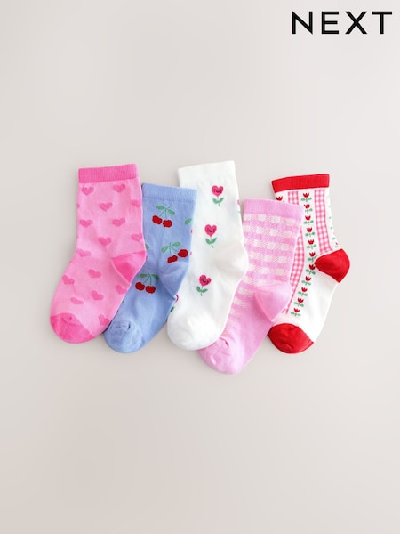 Pink Cotton Rich Cherry Ankle Socks 5 Pack (H81247) | £7.50 - £9.50