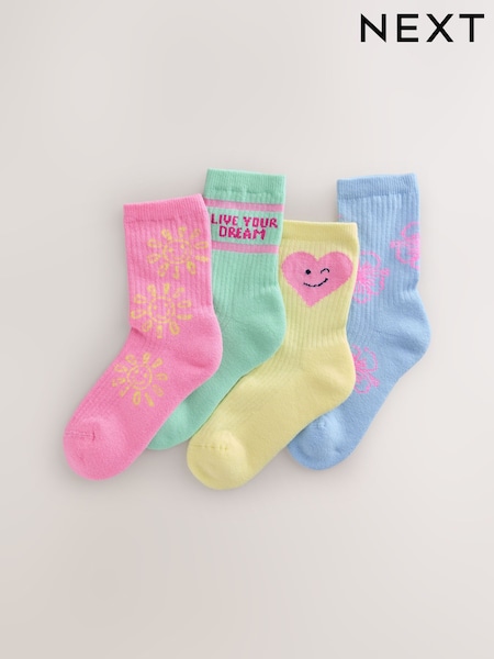 Multicolour Pattern Cotton Rich Cushioned Sole Ankle Socks 4 Pack (H81248) | £7 - £9