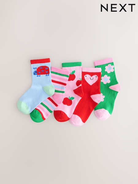 Pink Red and Green Cotton Rich Charcter Ankle Socks 5 Pack (H81256) | £7.50 - £9.50