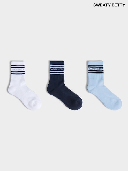 Sweaty Betty Blue Varsity Slogan Socks 3 Pack (H81359) | £0