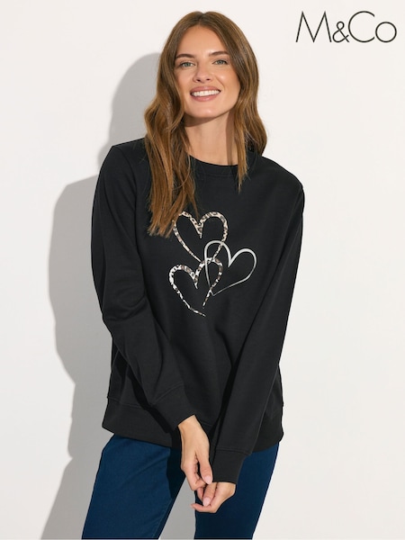 M&Co Black Animal Print Heart Sweatshirt (H81503) | £32