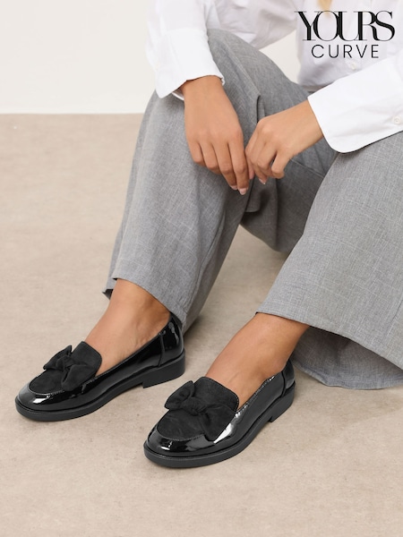 Yours Curve Black Extra Wide Fit Bow Patent Loafers (H81517) | £37