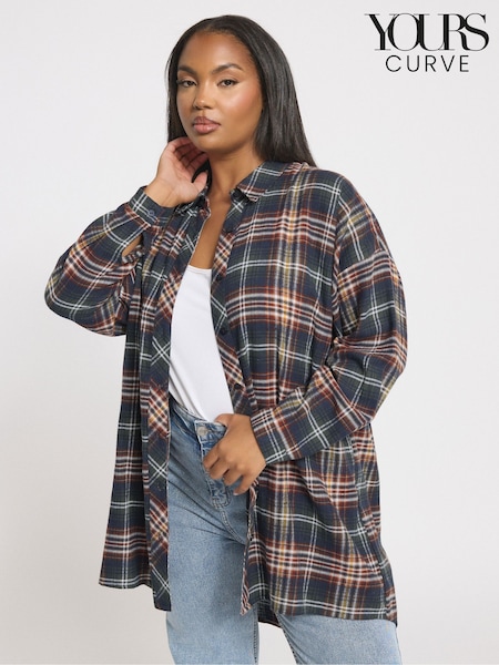 Yours Curve Blue Oversized Check Shirt (H81523) | £29