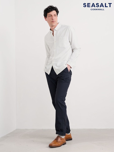 Seasalt Cornwall White Mens Jenken Striped Shirt (H81585) | £70