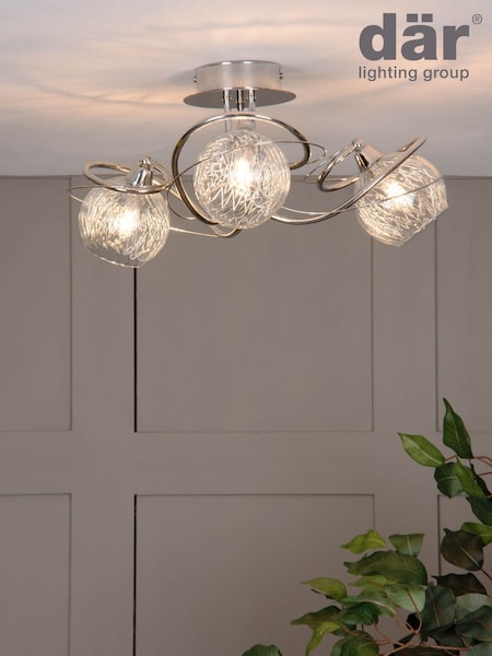Dar Lighting Polished Chrome Ribbed Glass Rehan 3 Light Flush Fitting (H81619) | £125