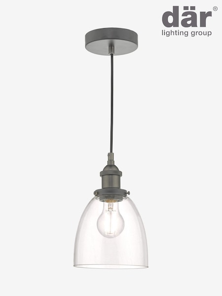 Dar Lighting Antique Chrome Glass Arvin Pendant Ceiling Light (H81628) | £70