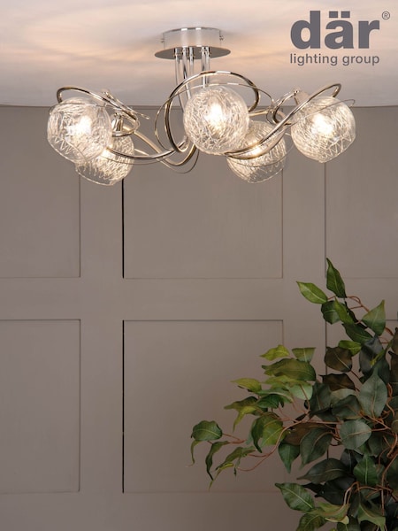 Dar Lighting Polished Chrome Ribbed Glass Rehan 5 Light Flush Fitting (H81629) | £195
