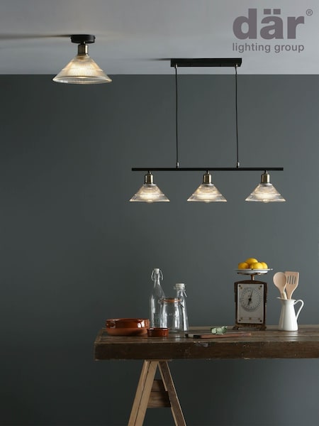 Dar Lighting Antique Brass Ribbed Glass Boyd Pendant Flush Ceiling Light (H81630) | £125